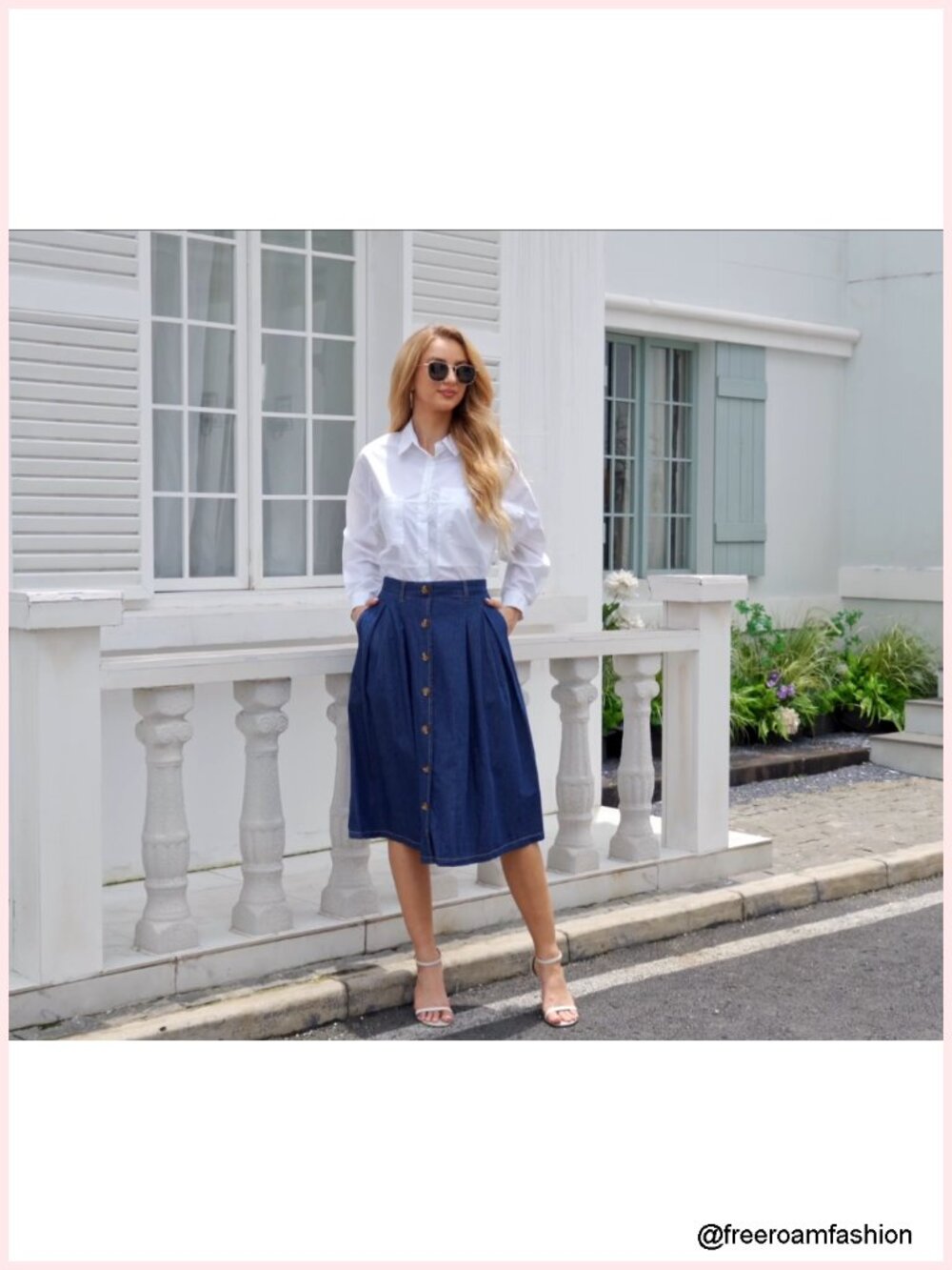 Pleated A-line Midi Skirt Elastic Waist Button Front Flared Long Skirt with - Picture 6 of 6